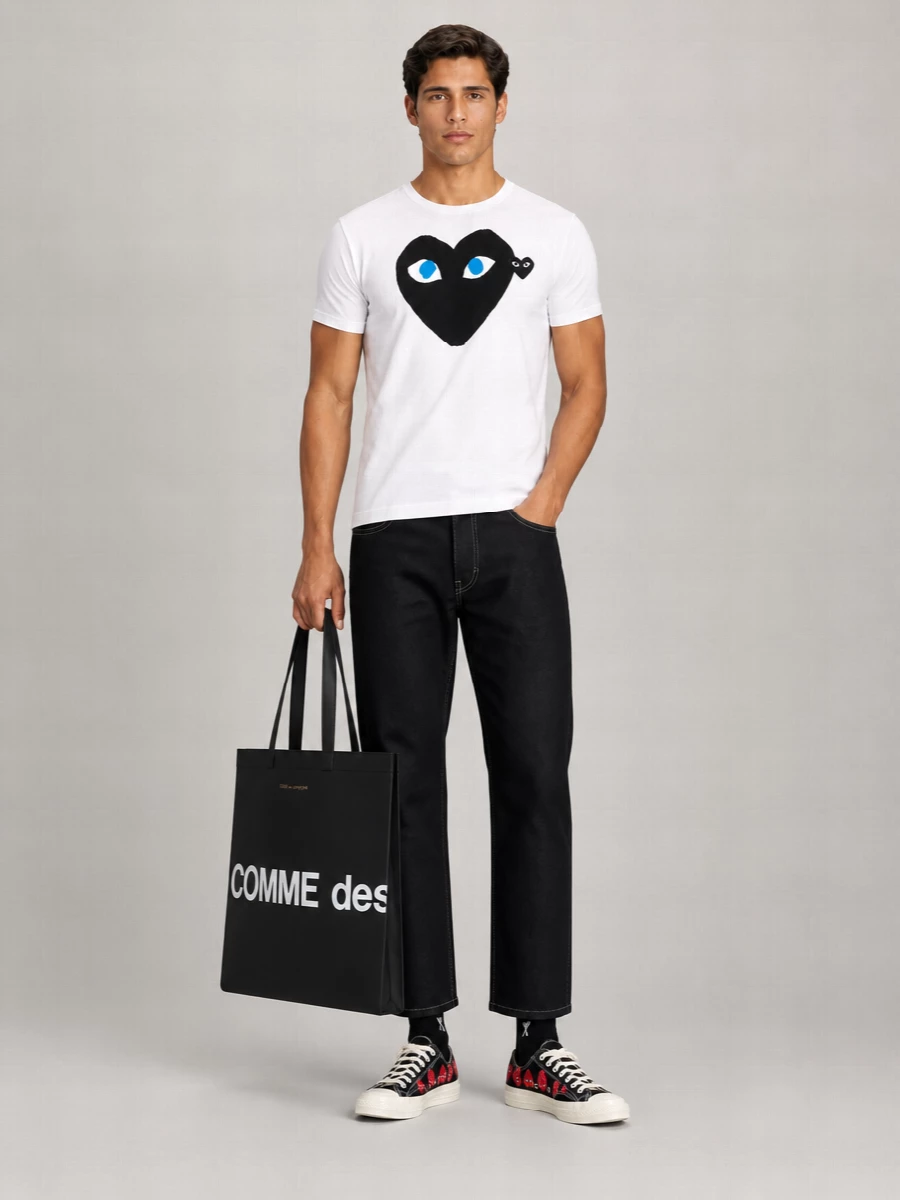 Comme Des Garçons Heart Print Unisex Cotton T-Shirt