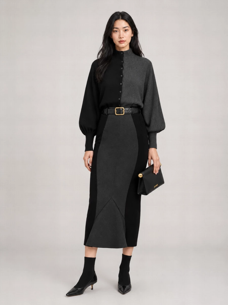 Jacquemus Wool High-Rise Godet Midi Pencil Skirt