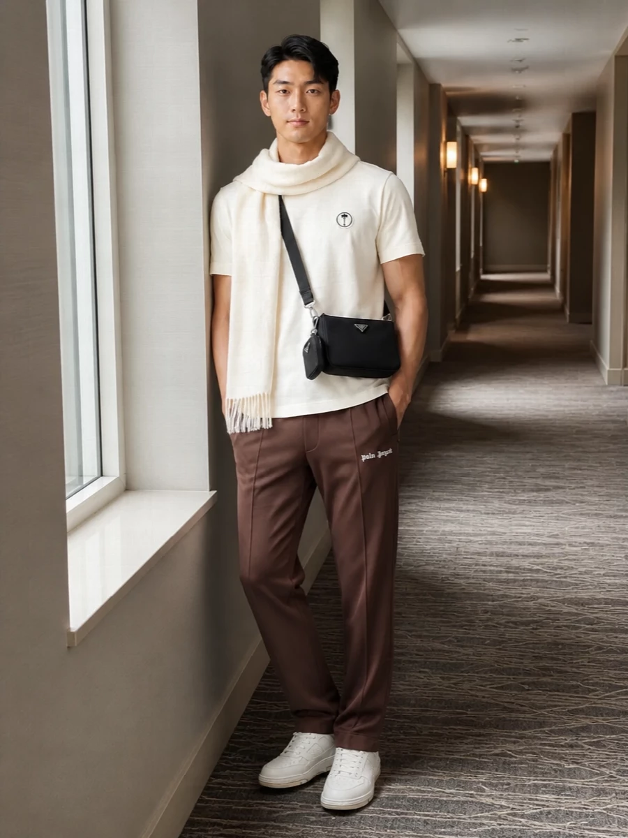Palm angels tee brown track pants sneakers