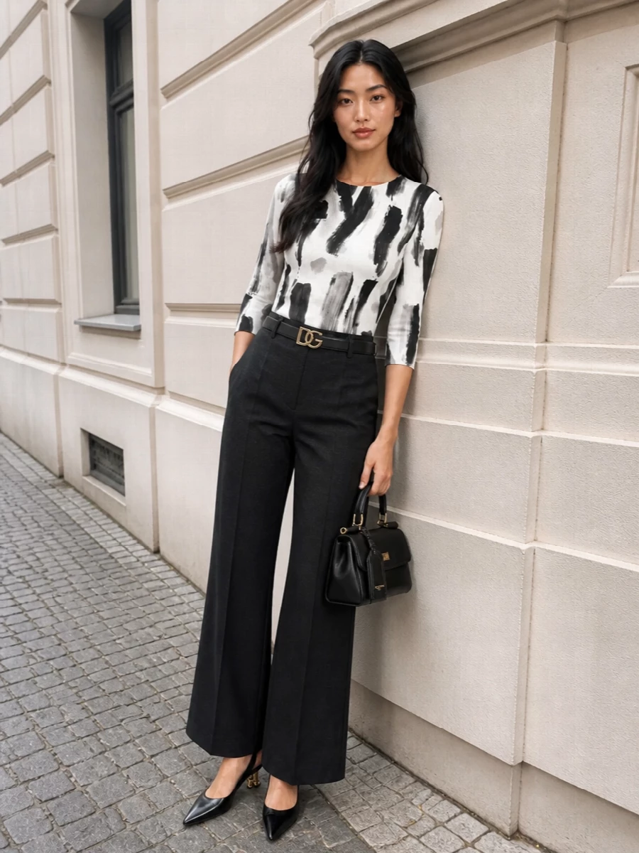 Dolce gabbana brushstroke blouse wide leg trousers