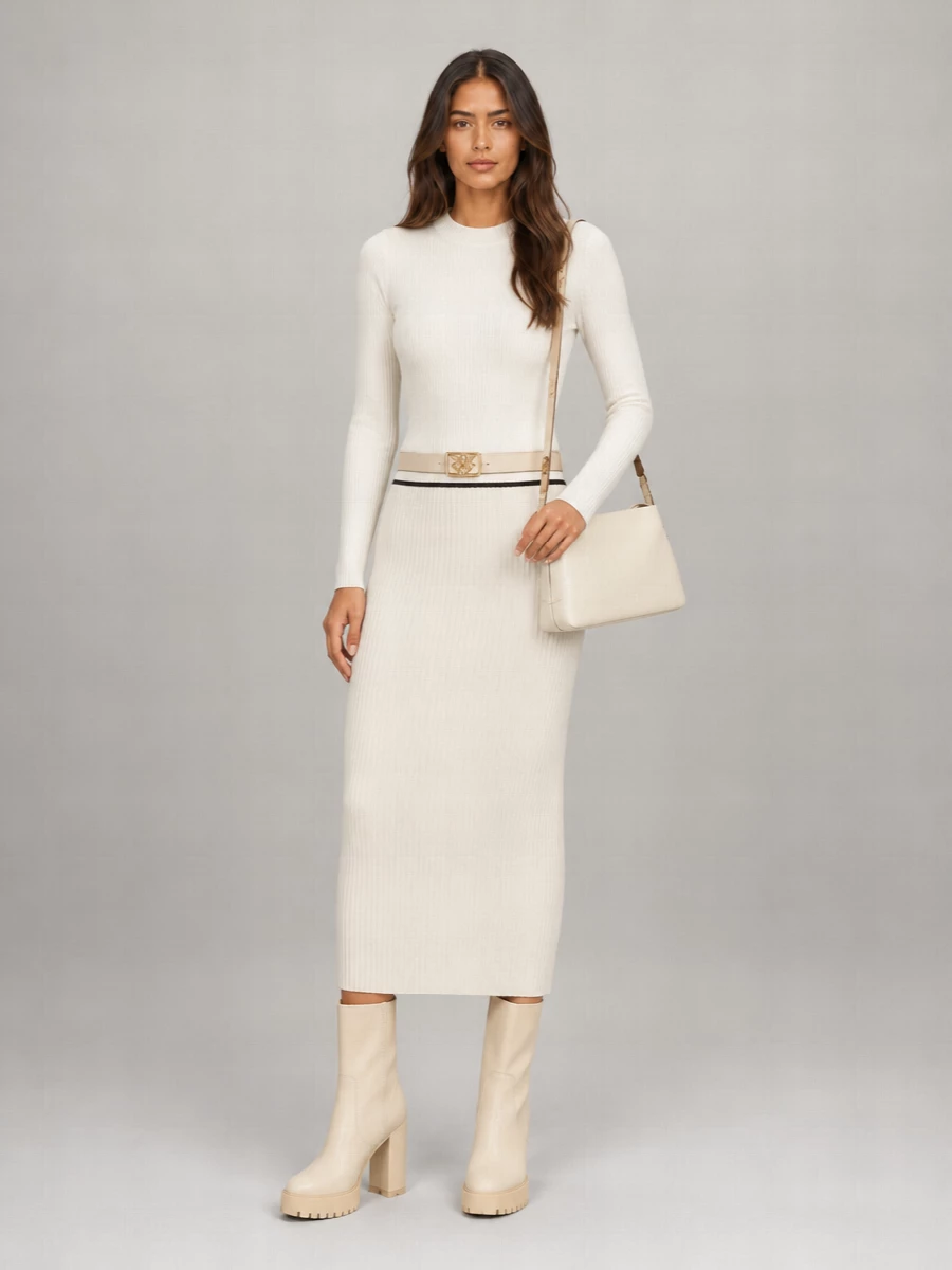 Pinko Cashmere Ribbed Knit Fitted Skirt