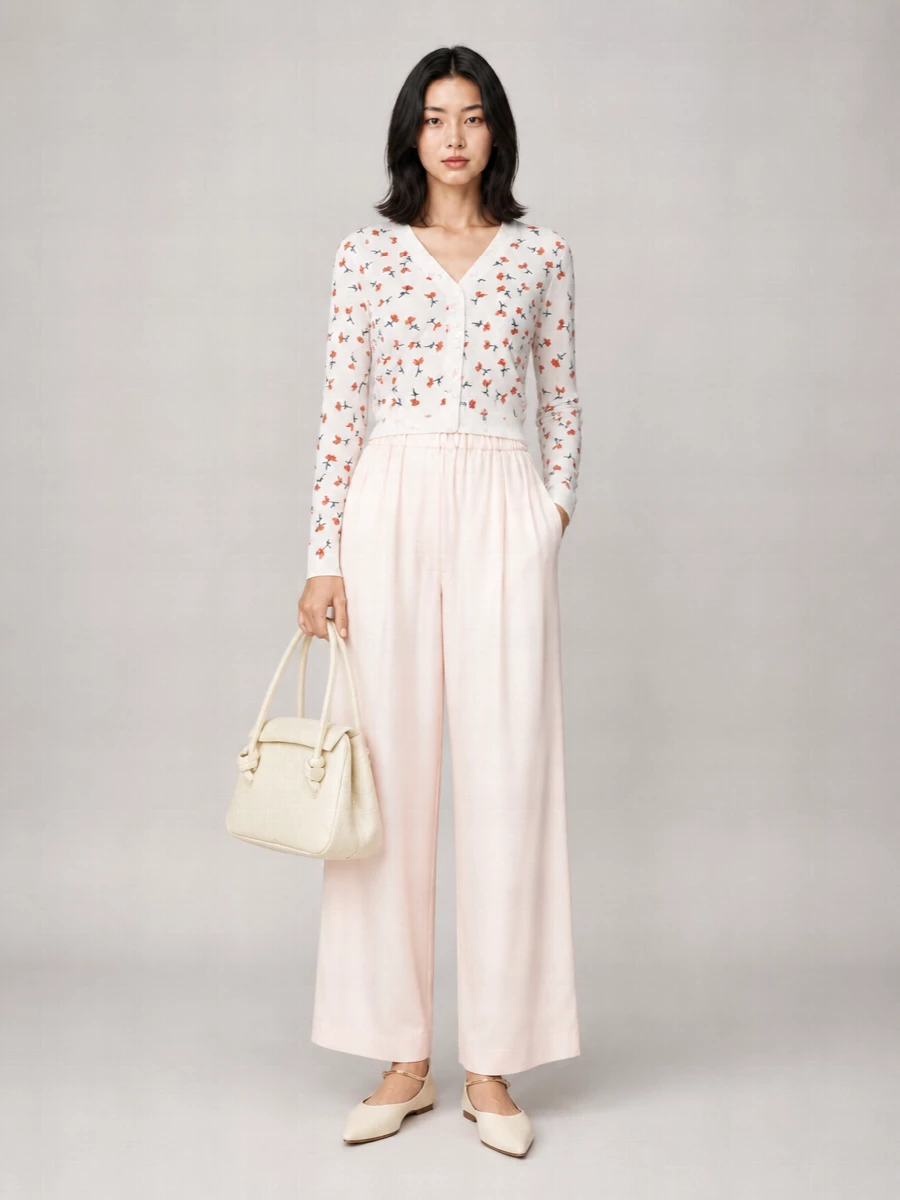 Jil Sander Floral-Print Cropped V-Neck Cardigan