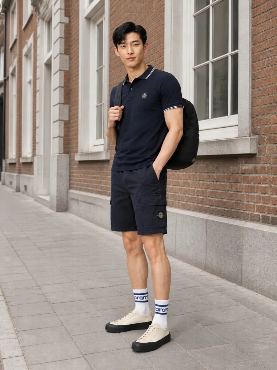 Stone island navy polo cargo shorts sneakers