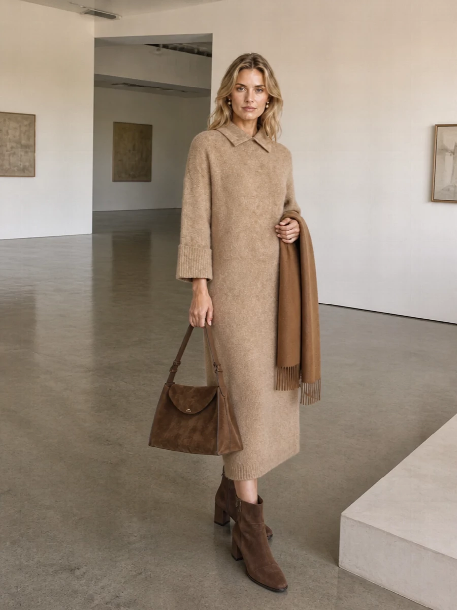 Entire studios camel knit dress brown ankle boots