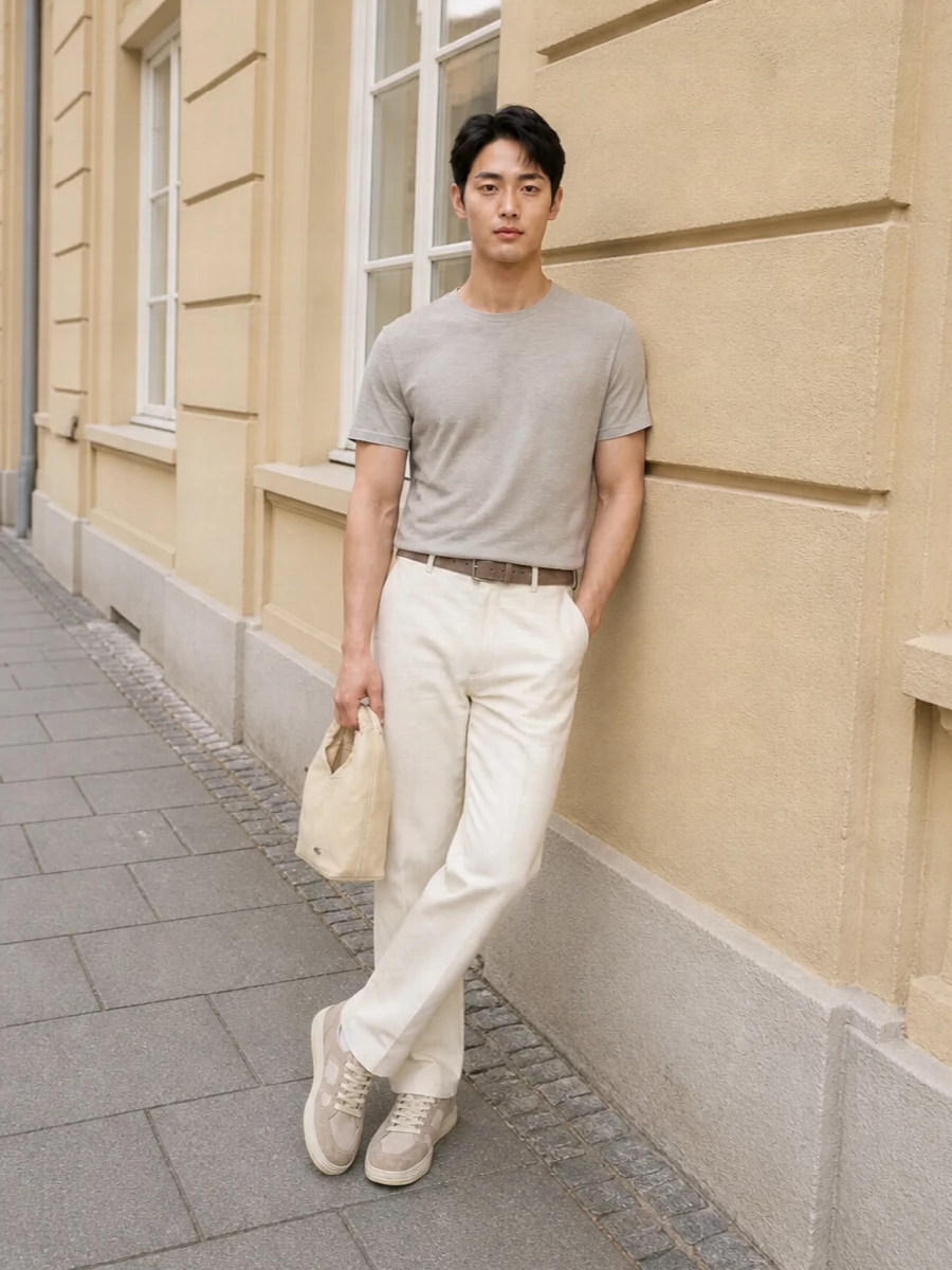 Closed tee apc ecru trousers axel arigato sneakers