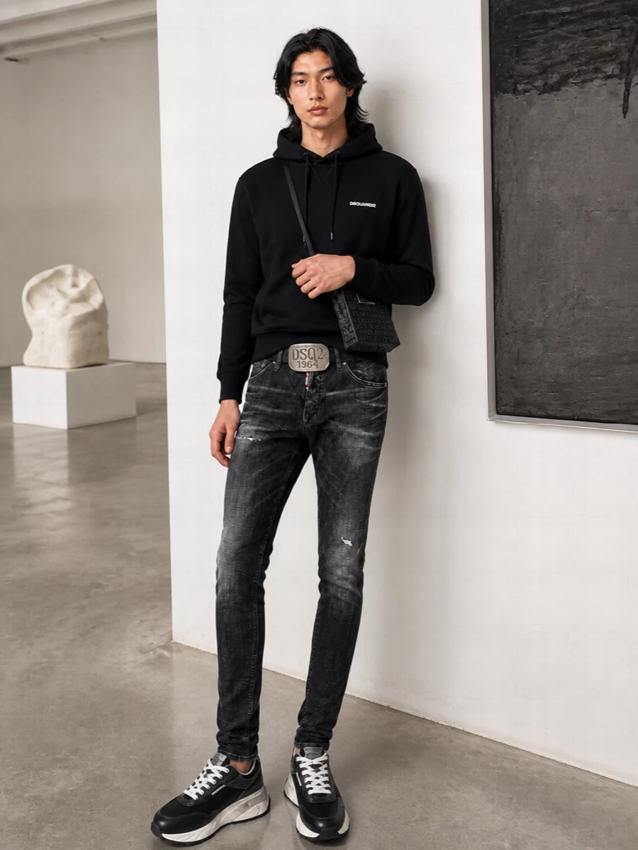Dsquared2 black skinny jeans hoodie outfit
