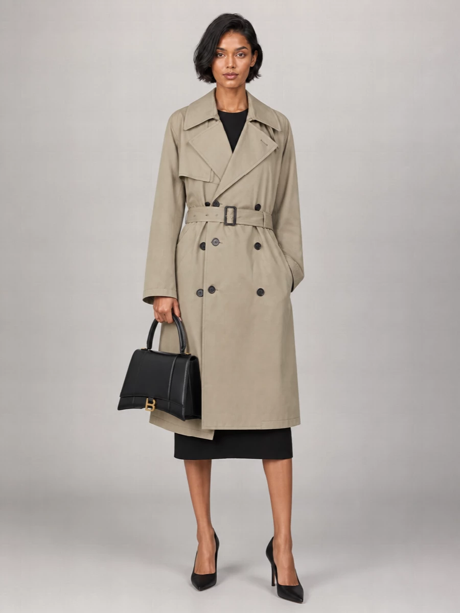 Balenciaga Cotton Double-Breasted Draped Midi Trench Coat