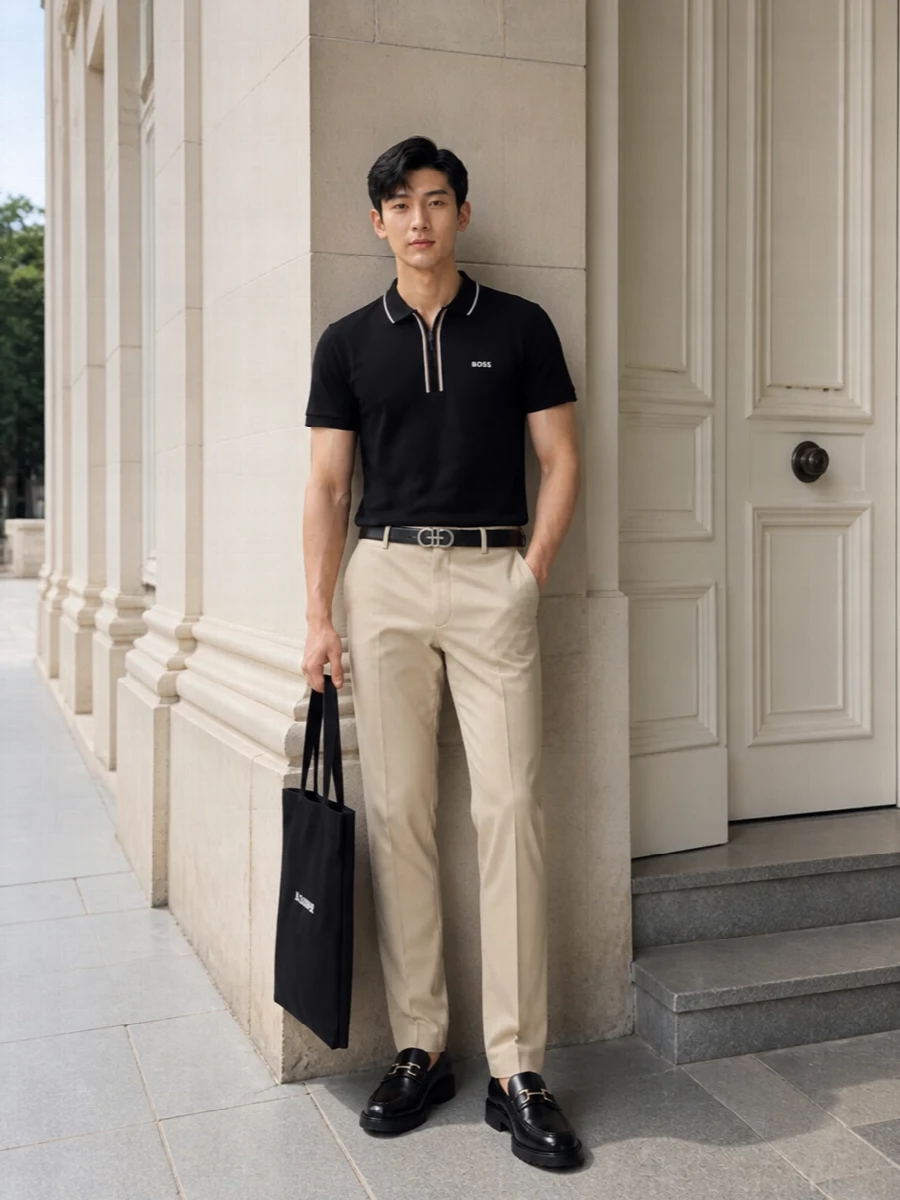 Boss polo apc chinos ferragamo loafers outfit