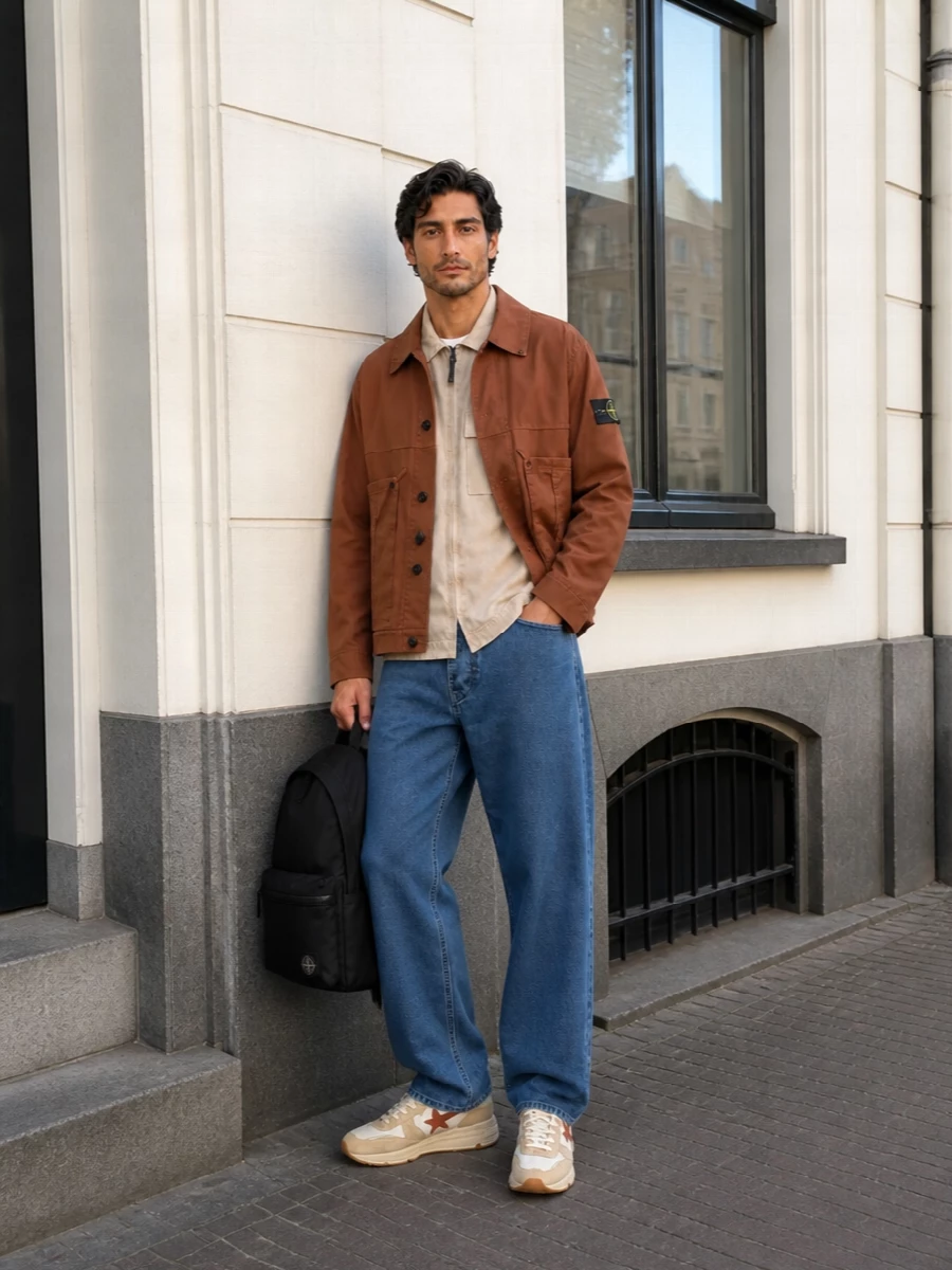 Stone island rust jacket golden goose sneakers outfit