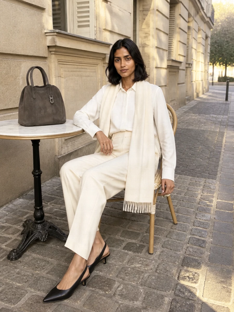 Giorgio armani white shirt ivory tailored trousers