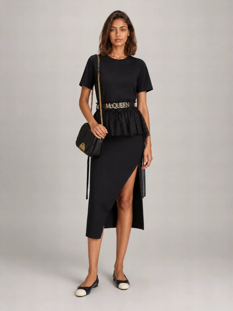 Alexander Mcqueen Cotton Lace Ruffle Cutout T-Shirt