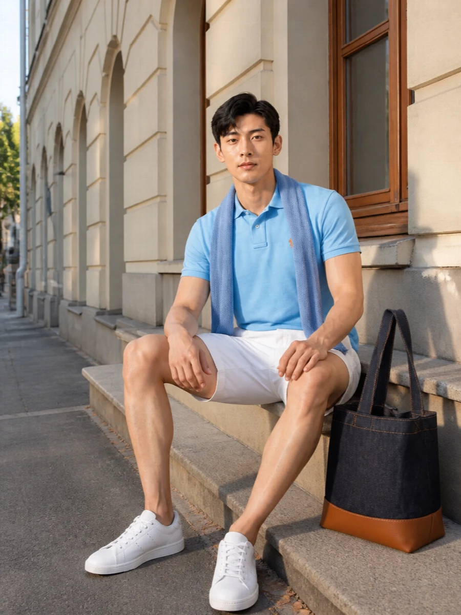 Polo ralph lauren sky blue polo white chino shorts