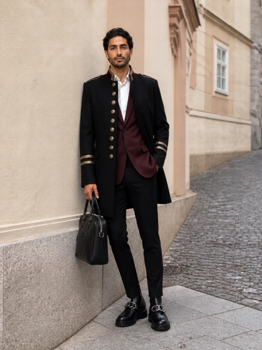 Dolce gabbana military coat outfit boots
