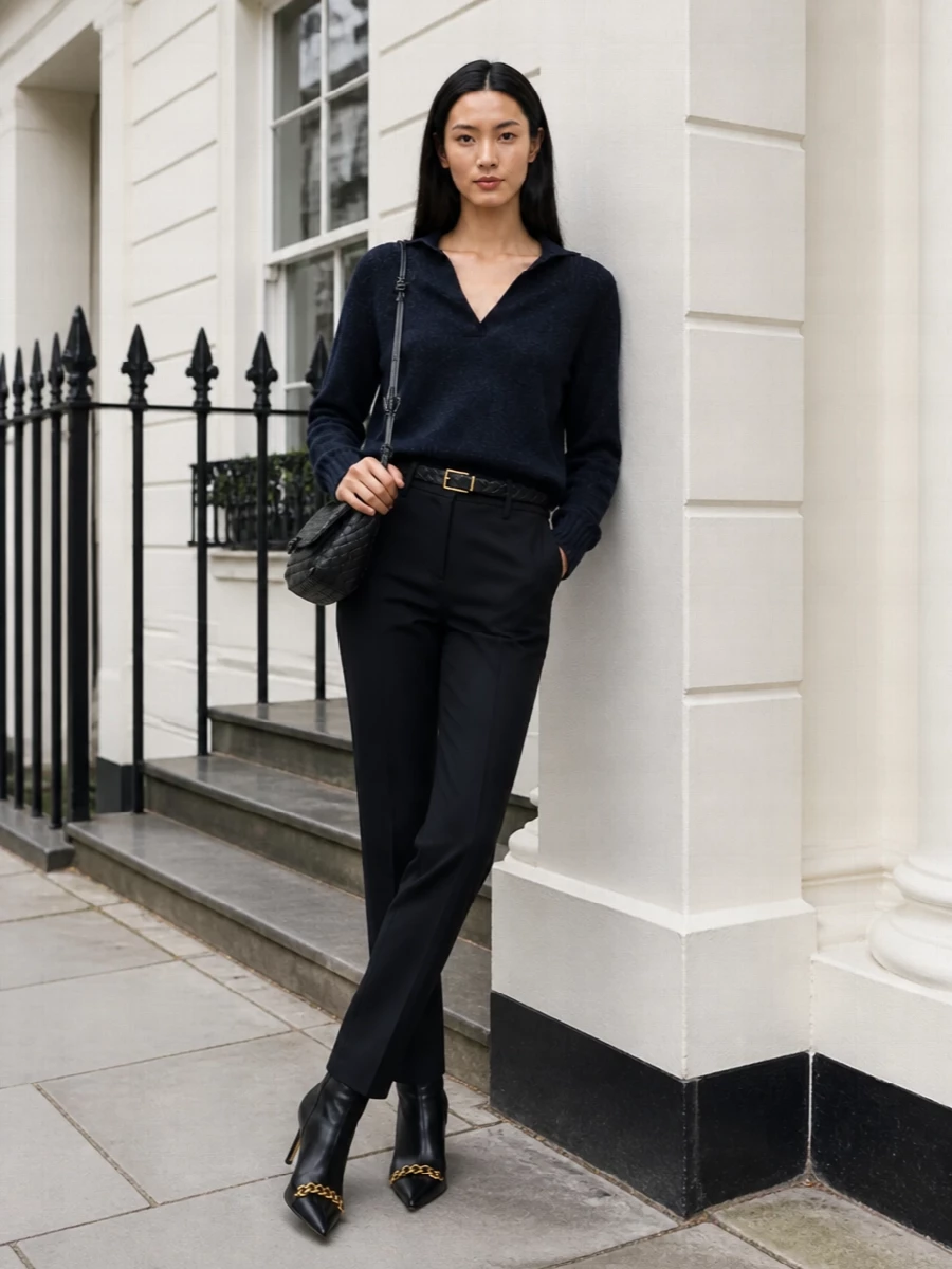 Tom ford navy knit black trousers outfit