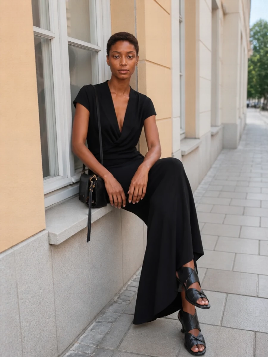 Rick owens black fishtail skirt wrap top outfit