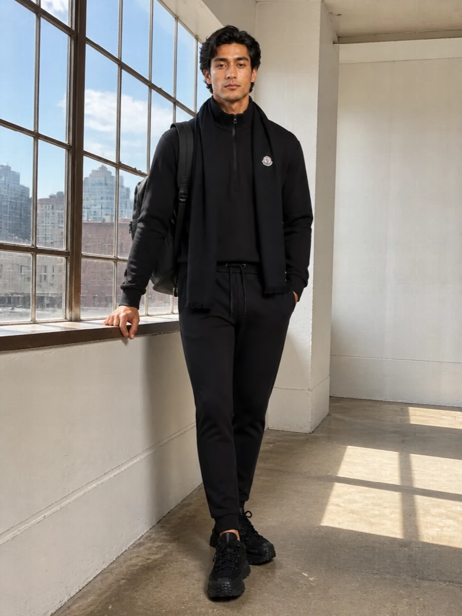 Moncler black half zip tapered joggers sneakers