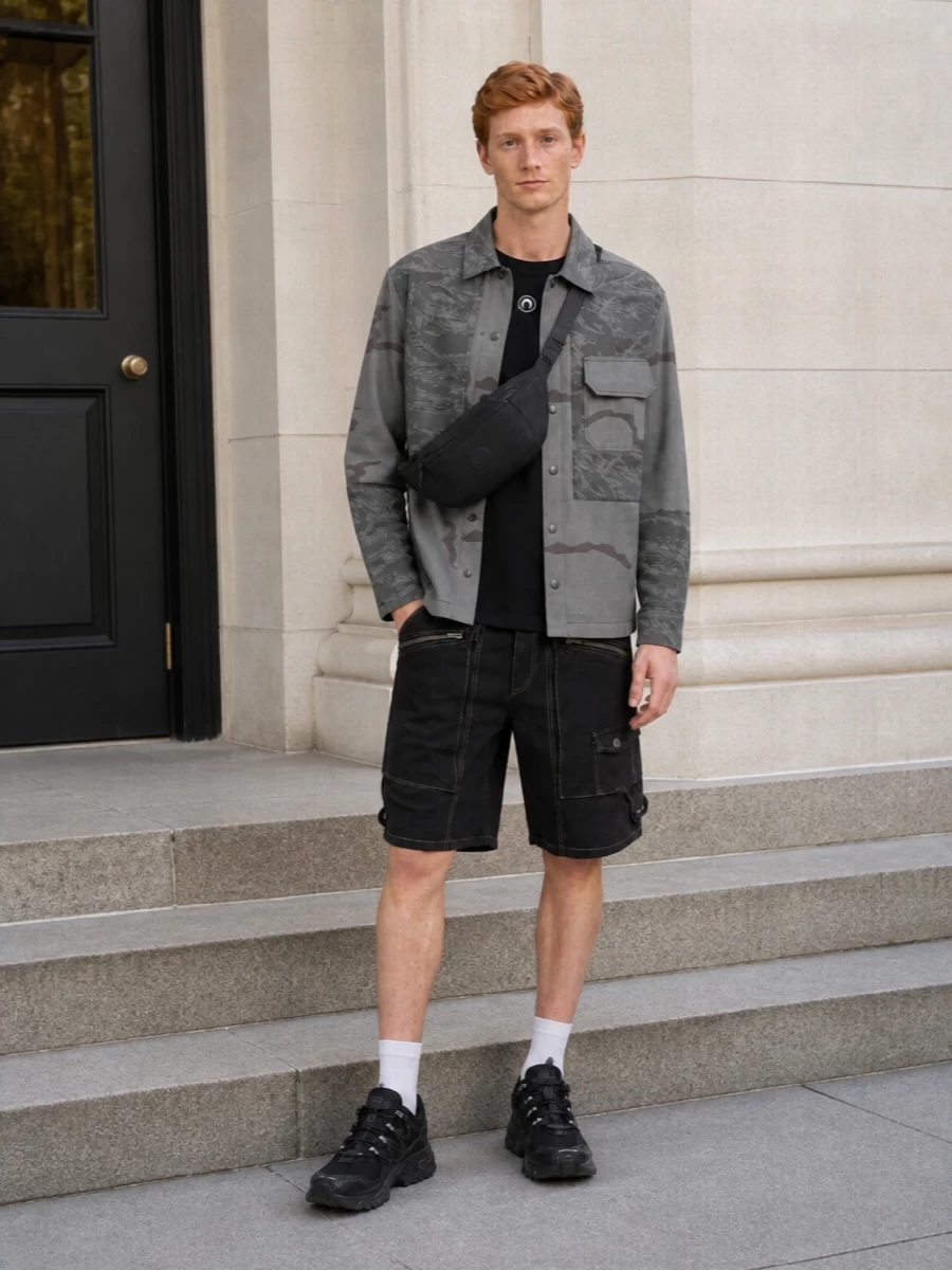 Marine serre camo jacket cargo shorts sneakers