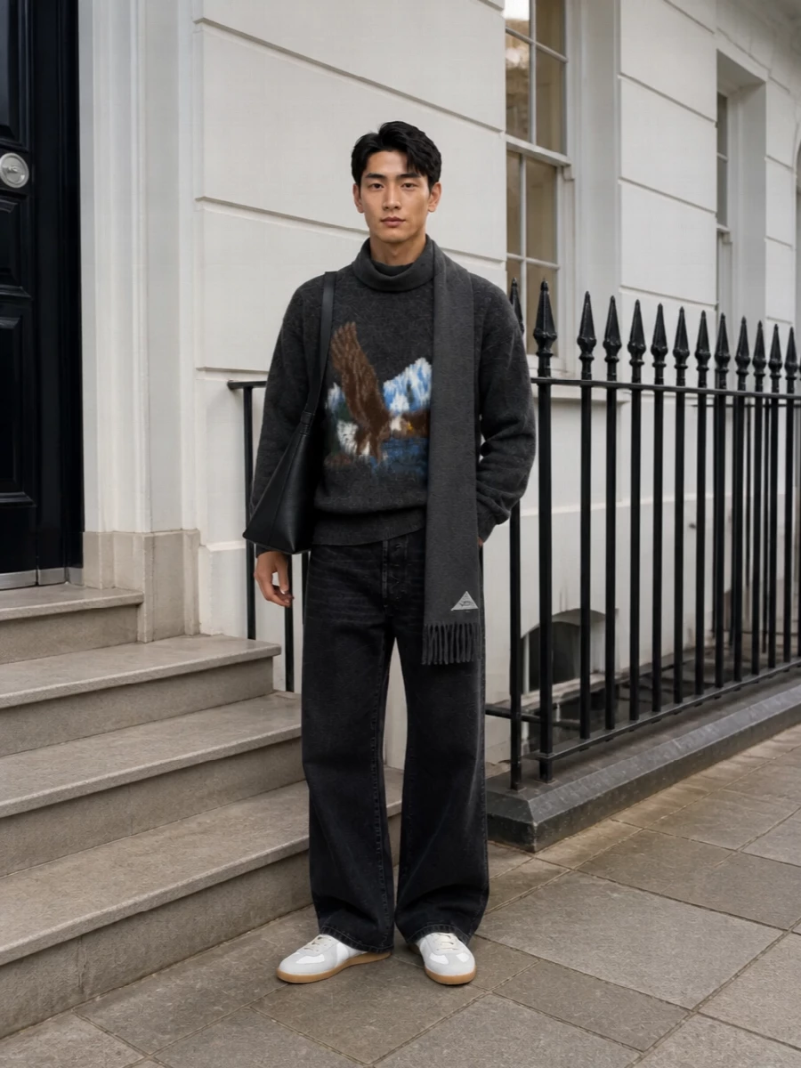 Maison margiela eagle sweater wide black jeans