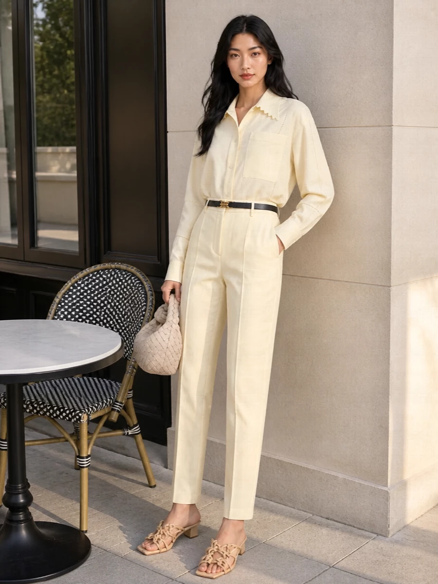 Bottega veneta butter yellow shirt tailored trousers