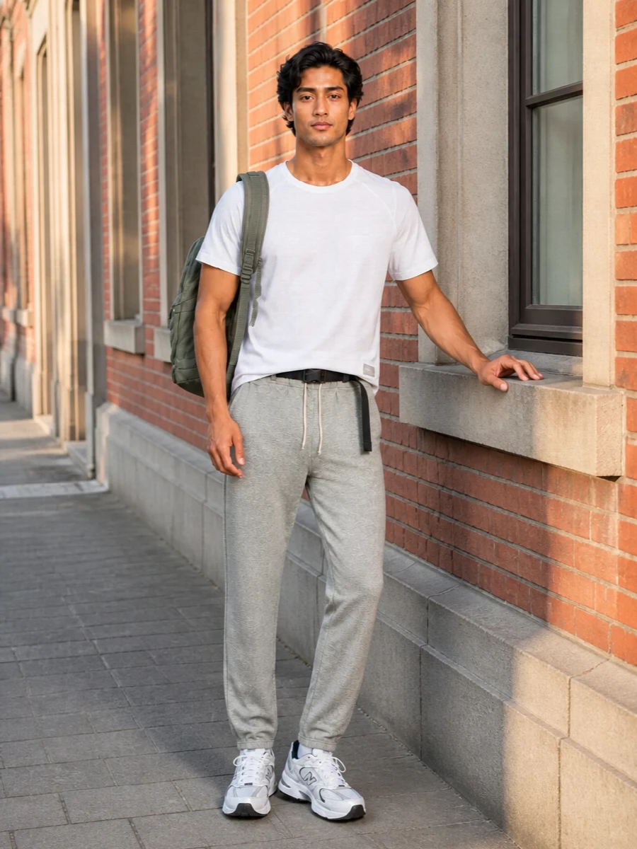 New balance white tee grey joggers runners