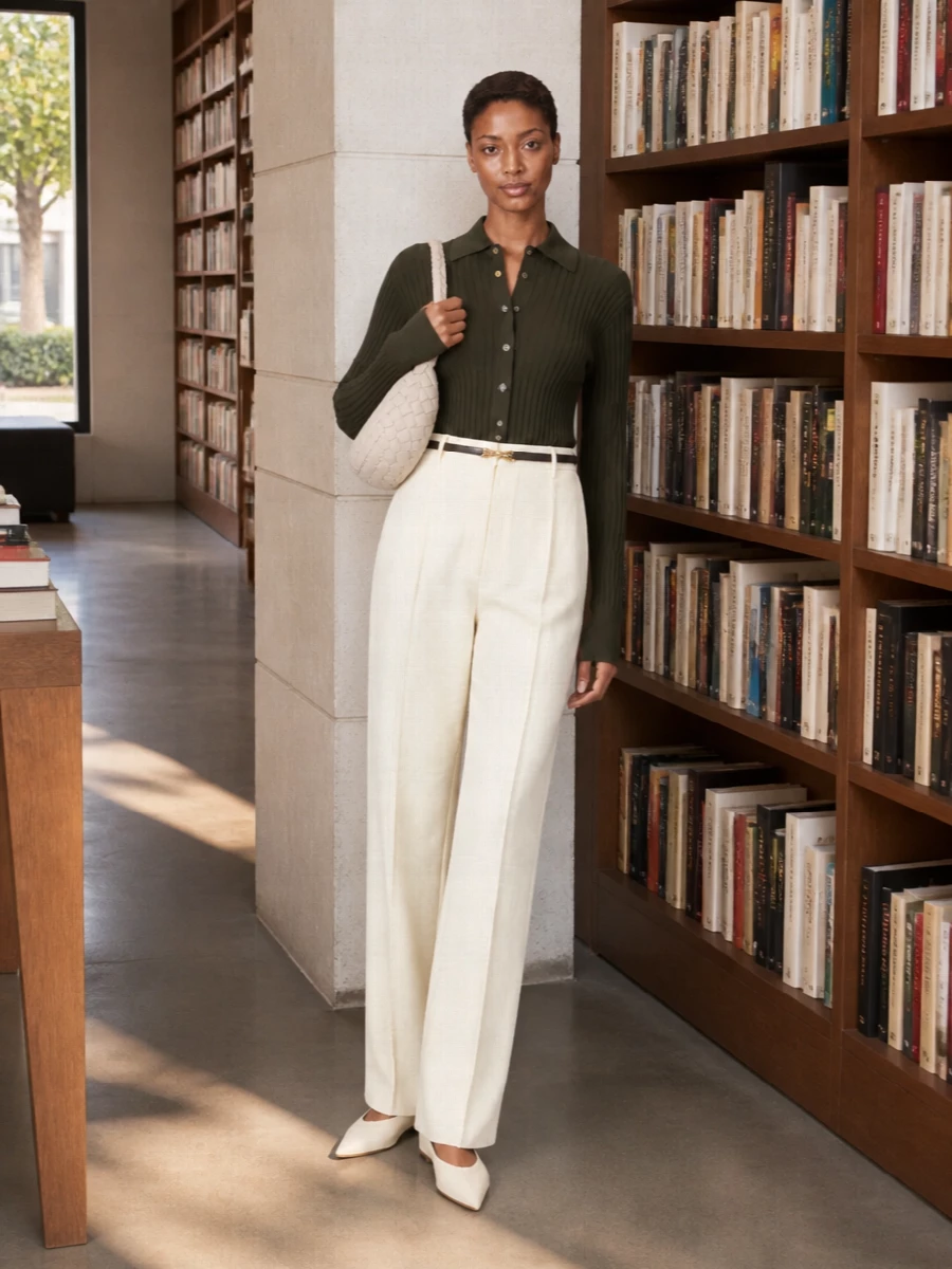 Bottega cardigan buttercream wide leg trousers