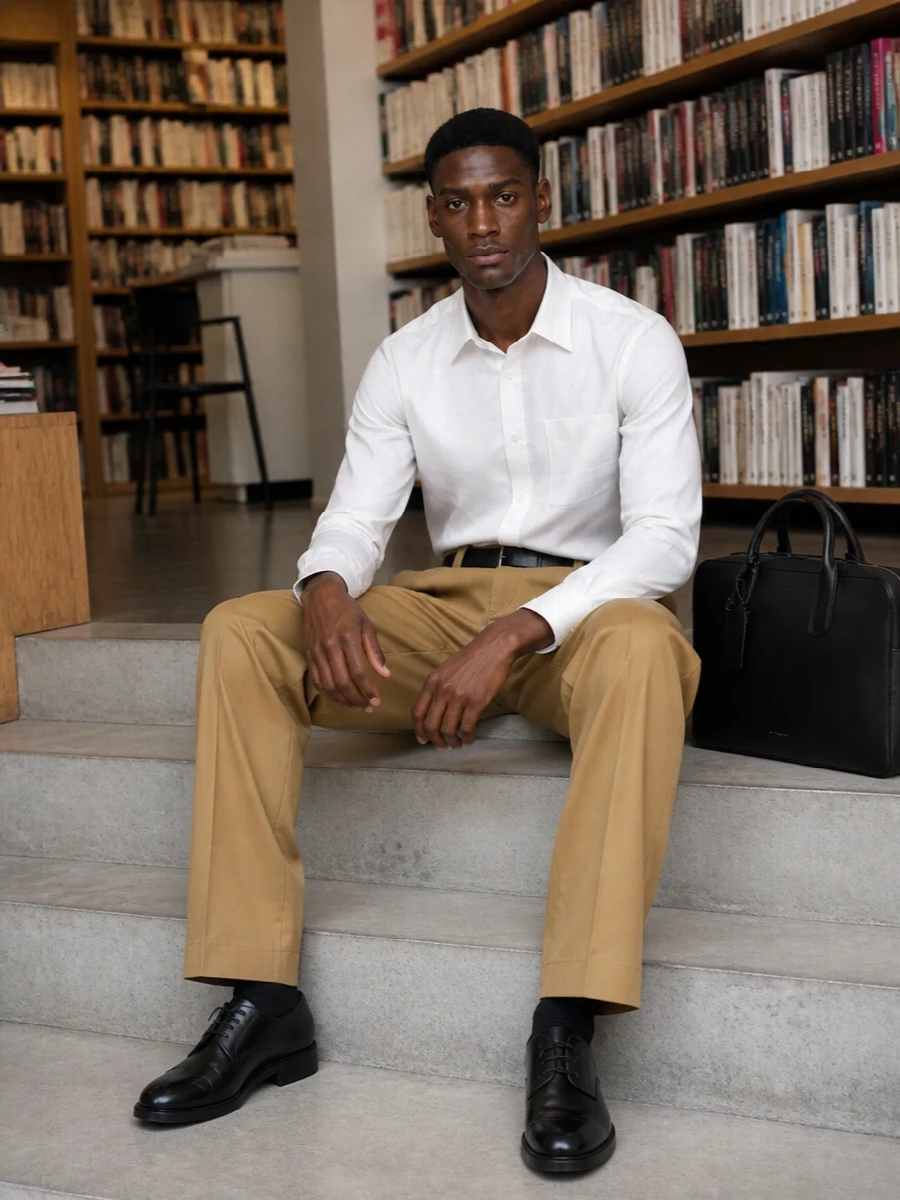 Maison margiela shirt camel trousers derby shoes