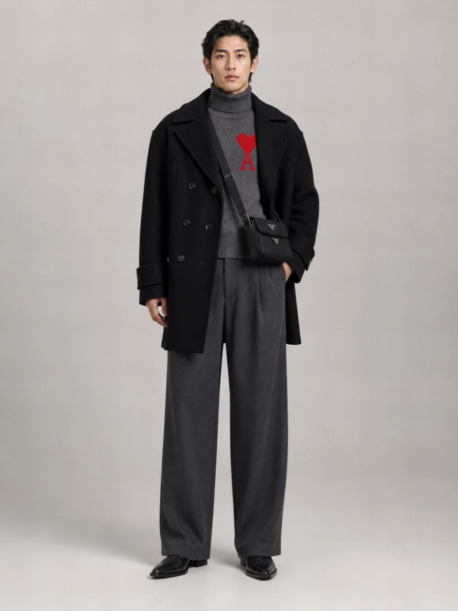 Ami Paris Virgin Wool Double-Breasted Coat