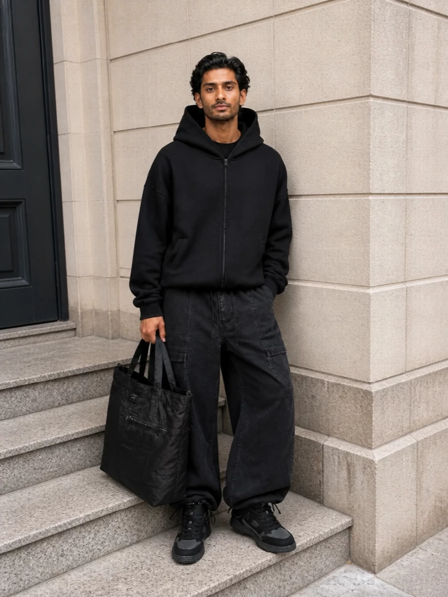 Entire studios black hoodie cargo outfit