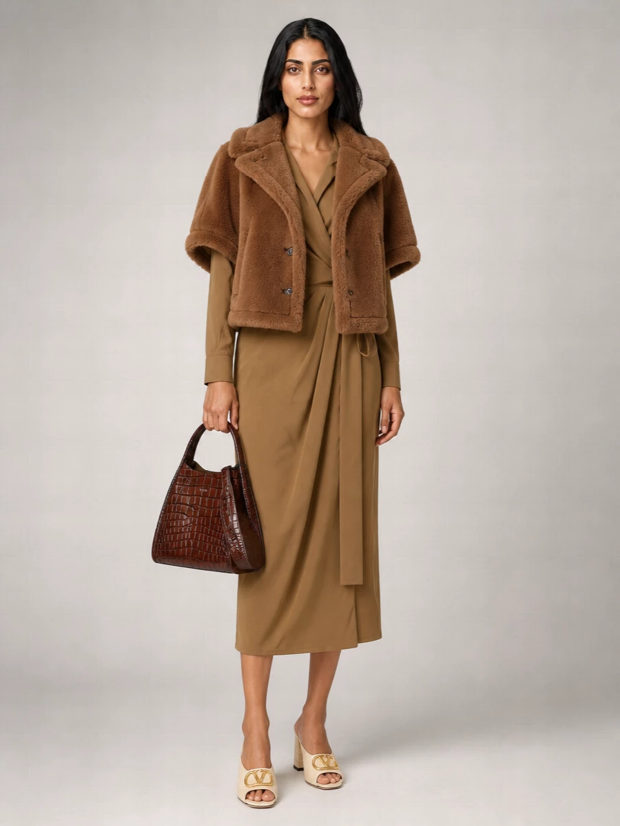 Max Mara Alpaca Cashmere Silk Cape Coat