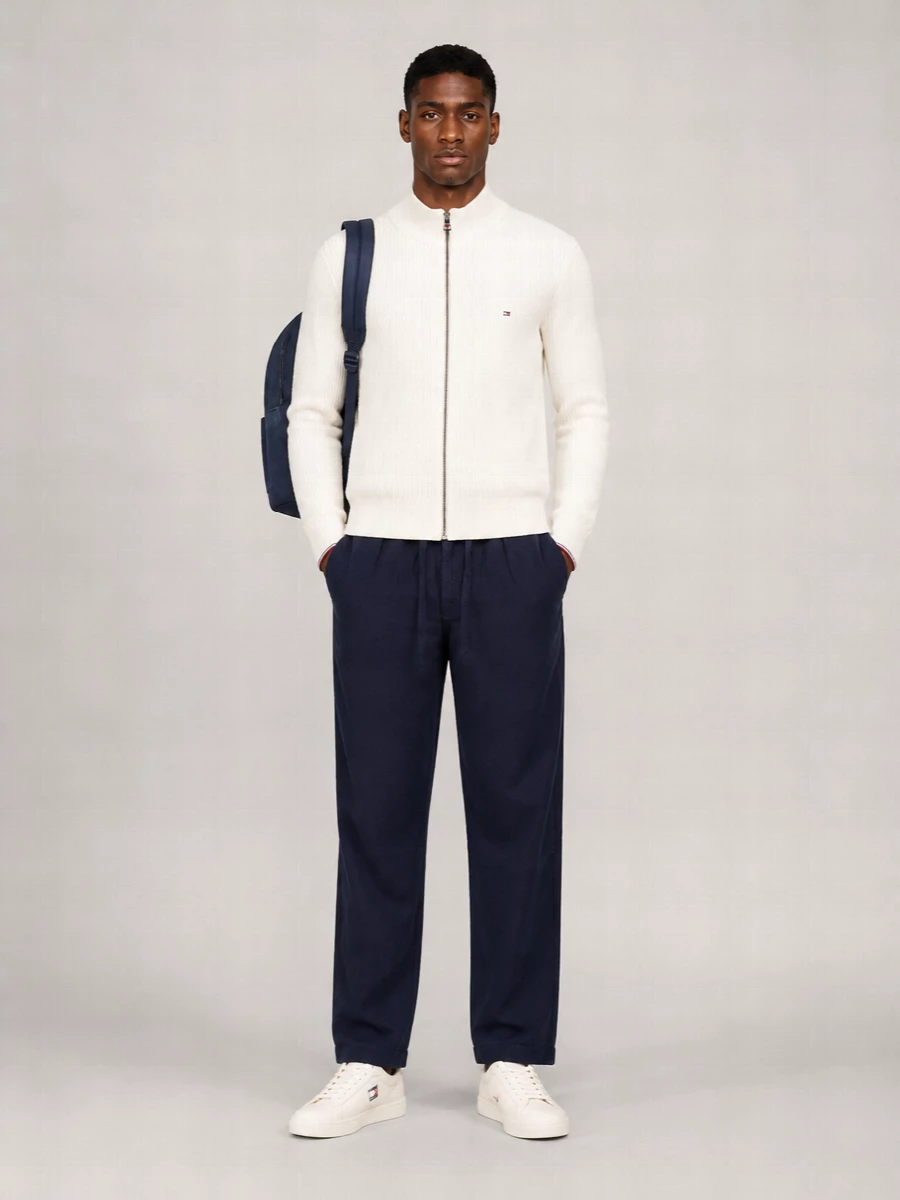 Tommy Hilfiger cotton ribbed zip-up mock-neck jumper