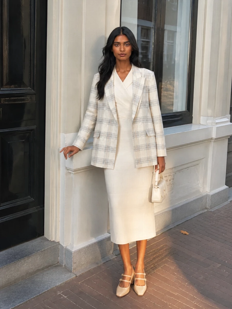 Circolo blazer pinko ivory midi dress outfit