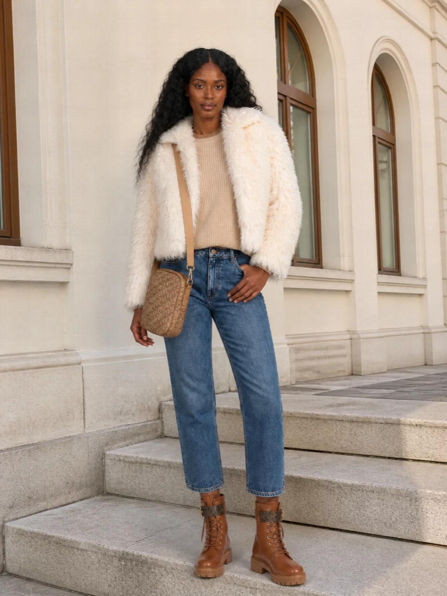 Michael kors faux fur jacket jeans boots