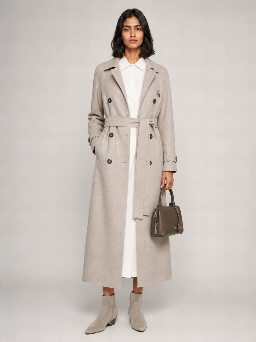 Harris Wharf London Wool Long Raglan Trench Coat