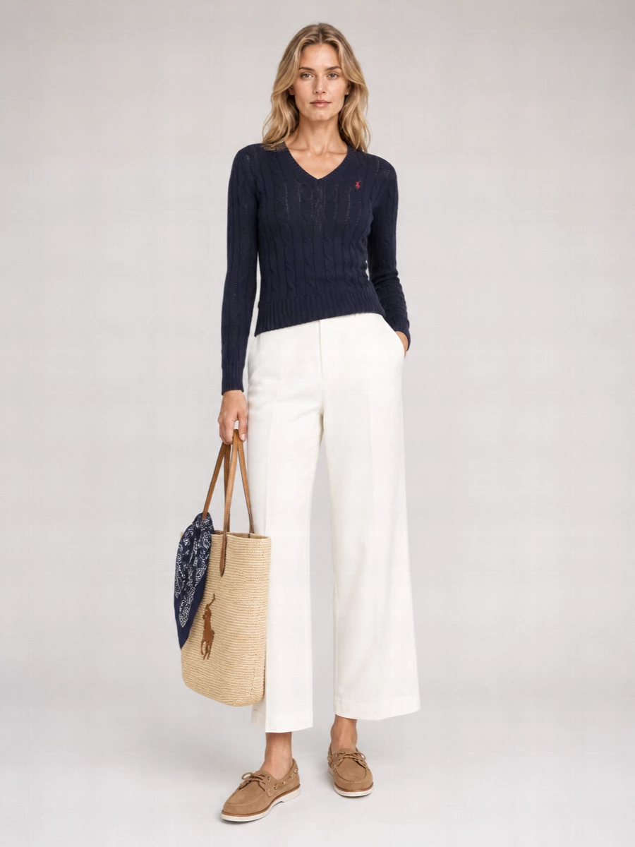 Ralph Lauren Cable-Knit V-Neck Cotton Jumper