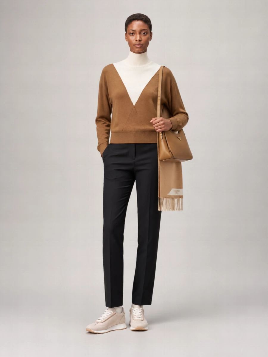Paco Rabanne Virgin Wool Silk V-Neck Trompe Loeil Long-Sleeve Sweater
