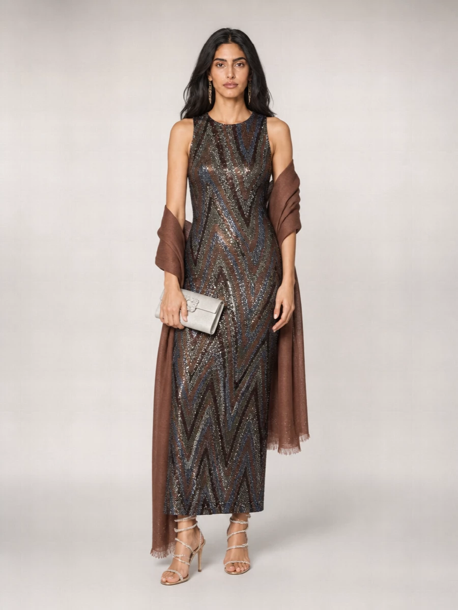 Missoni metallic-knit sleeveless chevron-print maxi dress