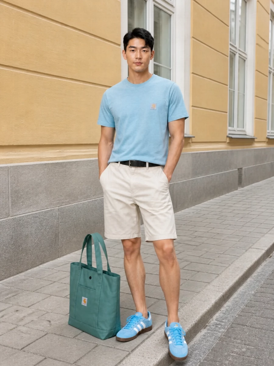 Carhartt tee cargo shorts adidas sneakers