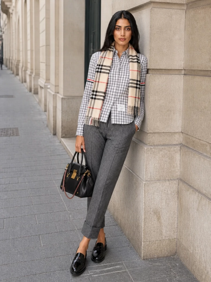 Thom browne gingham shirt cropped trousers outfit