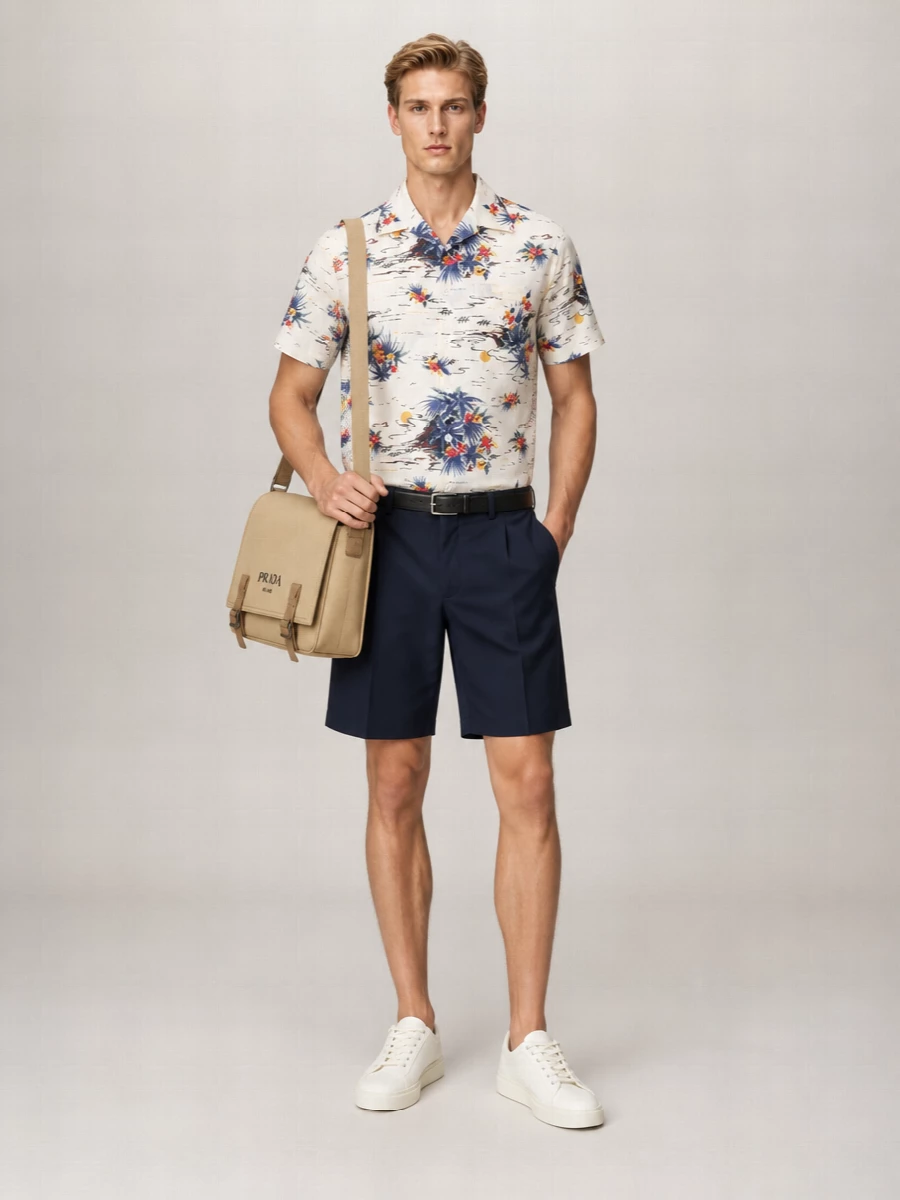 Prada Floral-Print Bowling-Collar Short-Sleeve Shirt
