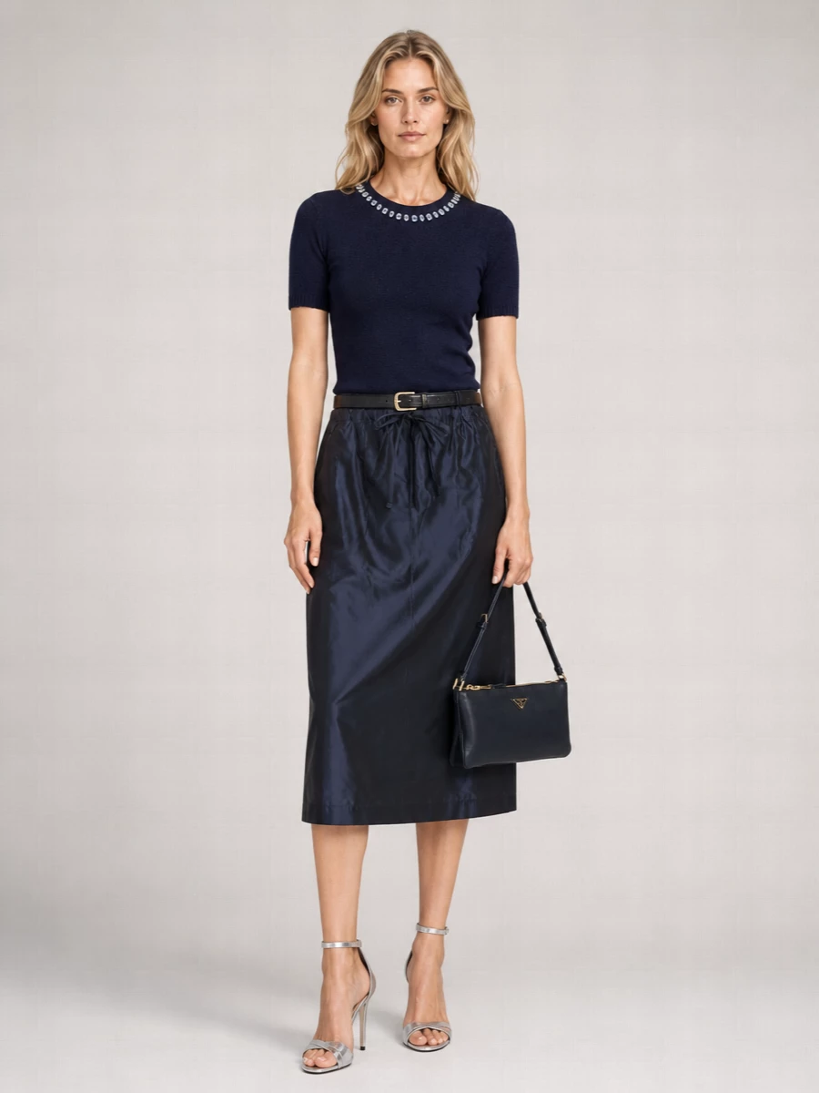 Prada Taffeta Midi Straight Skirt