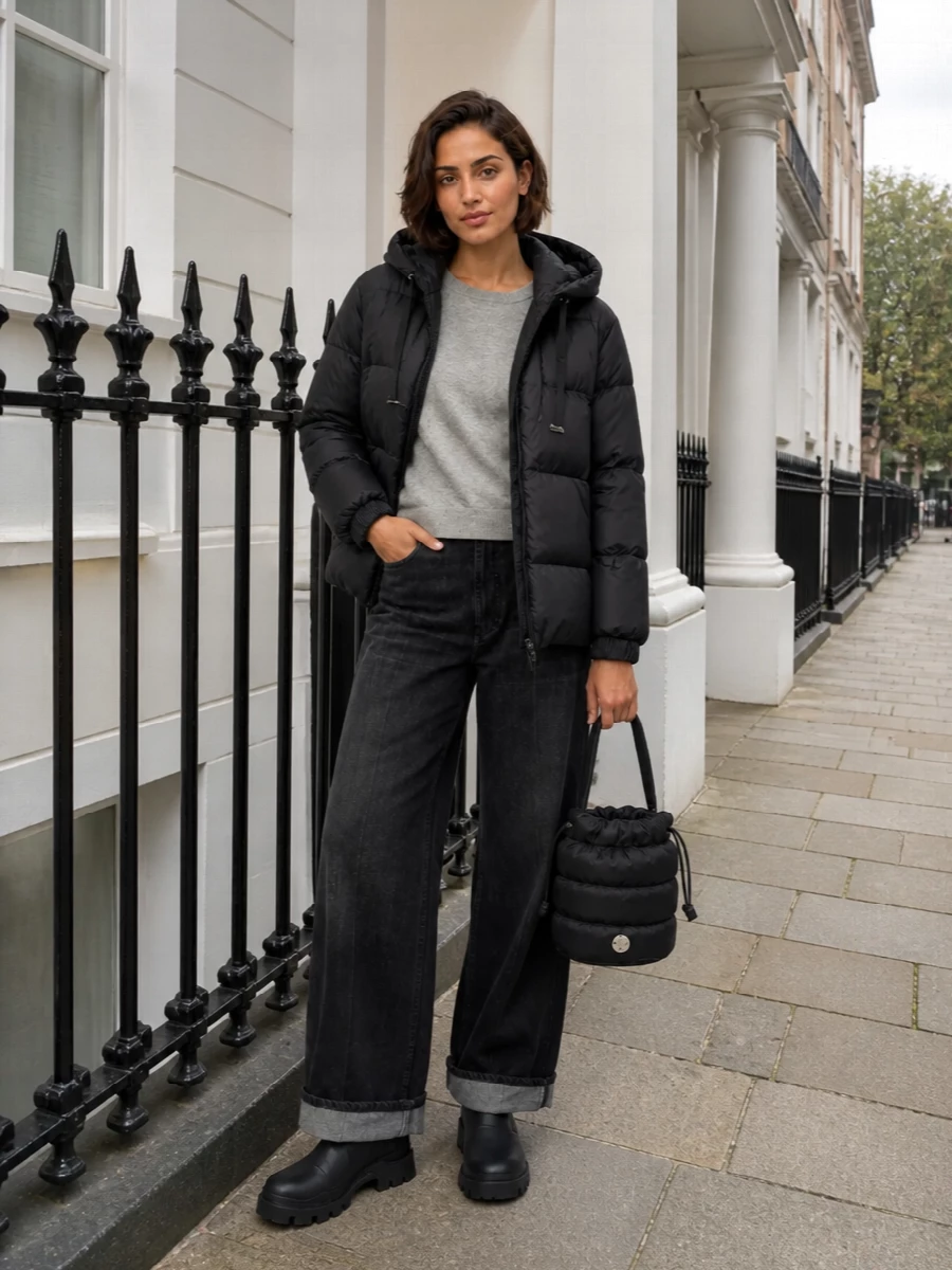 S max mara puffer wide leg jeans moncler boots