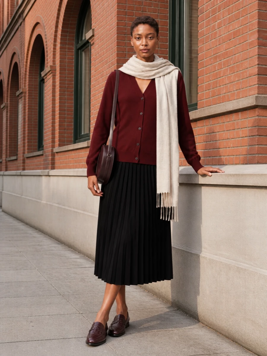 Lisa yang cardigan black pleated midi loafers