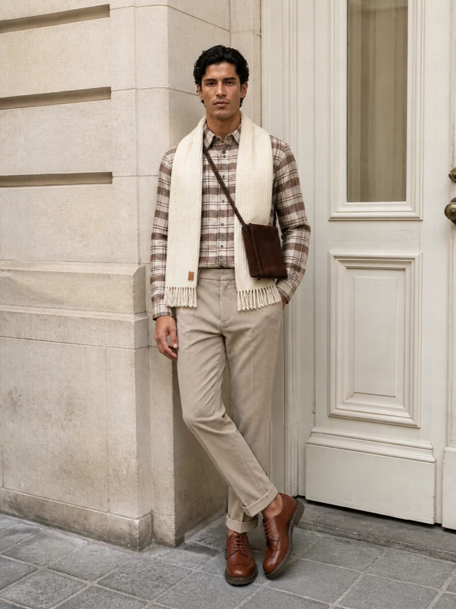 Les deux plaid shirt dondup trousers paraboot