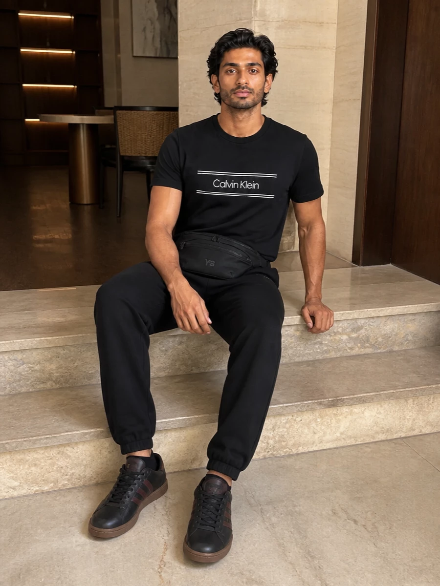Calvin klein joggers black logo tee adidas sneakers