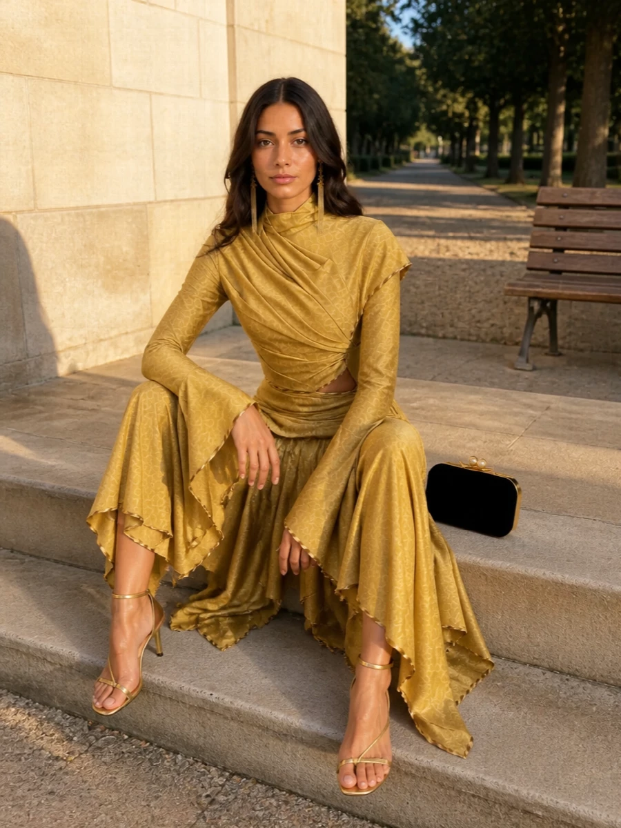 Zimmermann gold draped dress metallic sandals