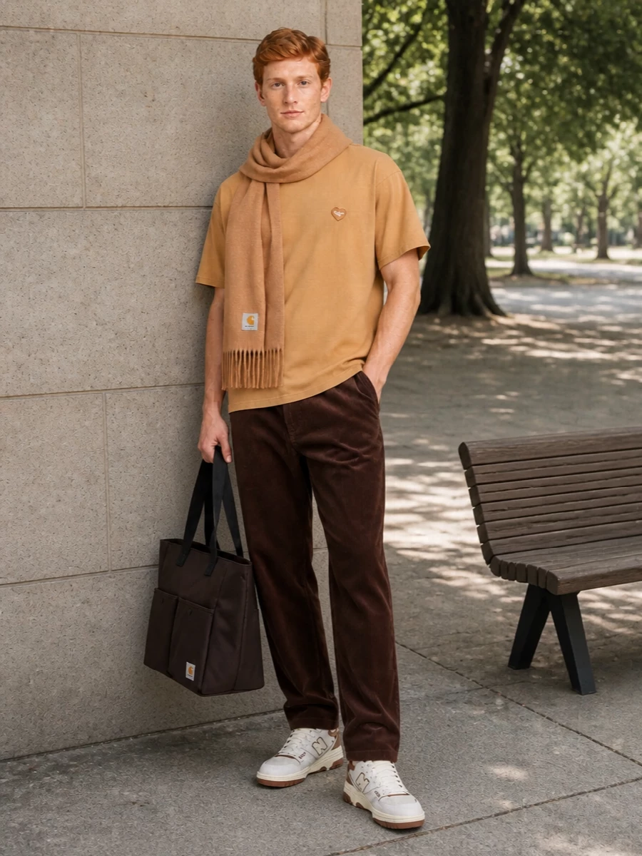 Carhartt camel tee brown cords new balance