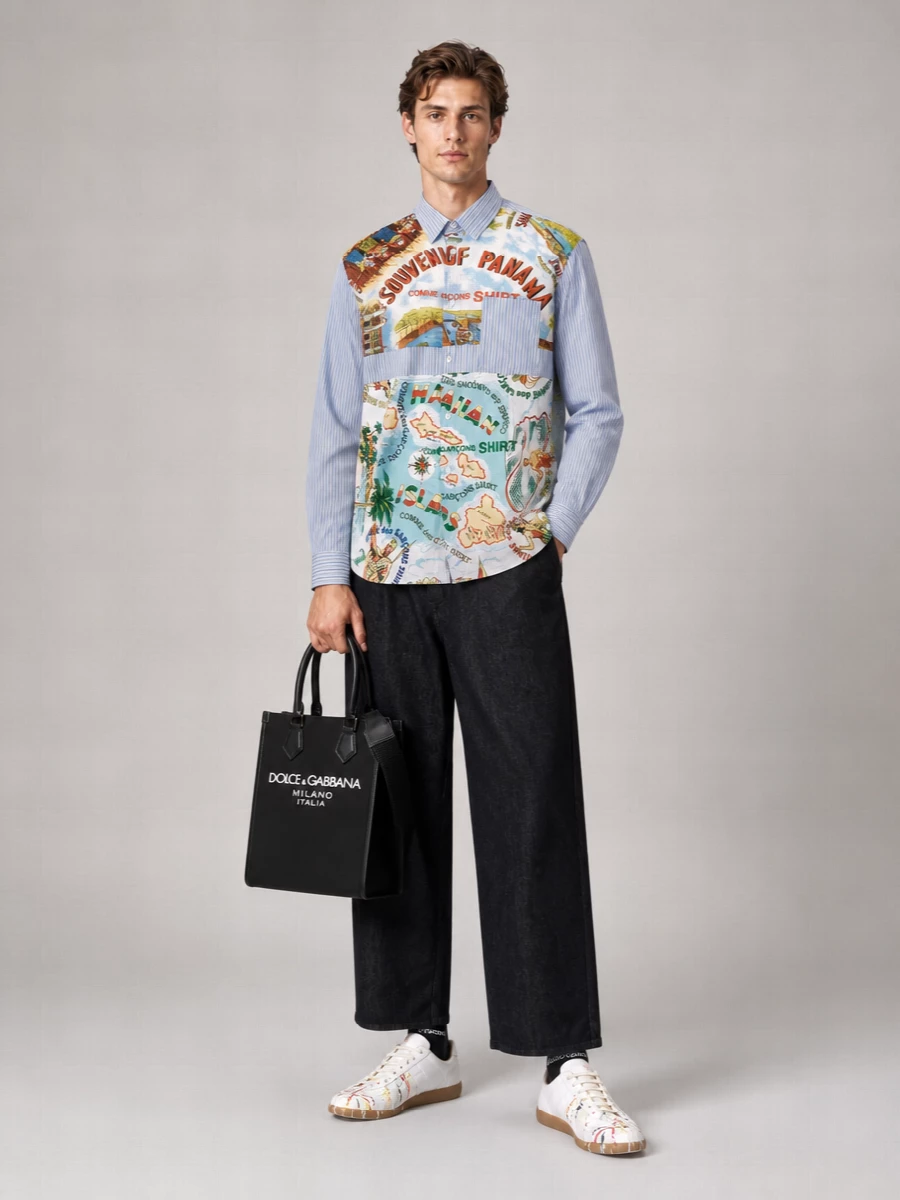 Comme Des Garçons Patterned Insert Cotton Shirt