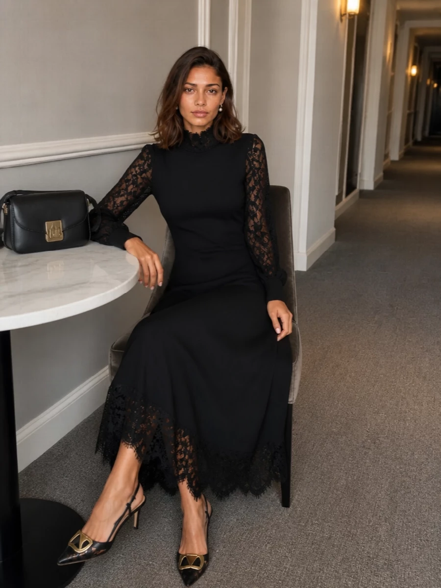 Ermanno firenze black lace midi dress evening