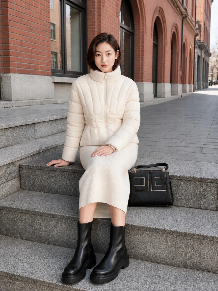 Elisabetta franchi ivory knit dress black boots