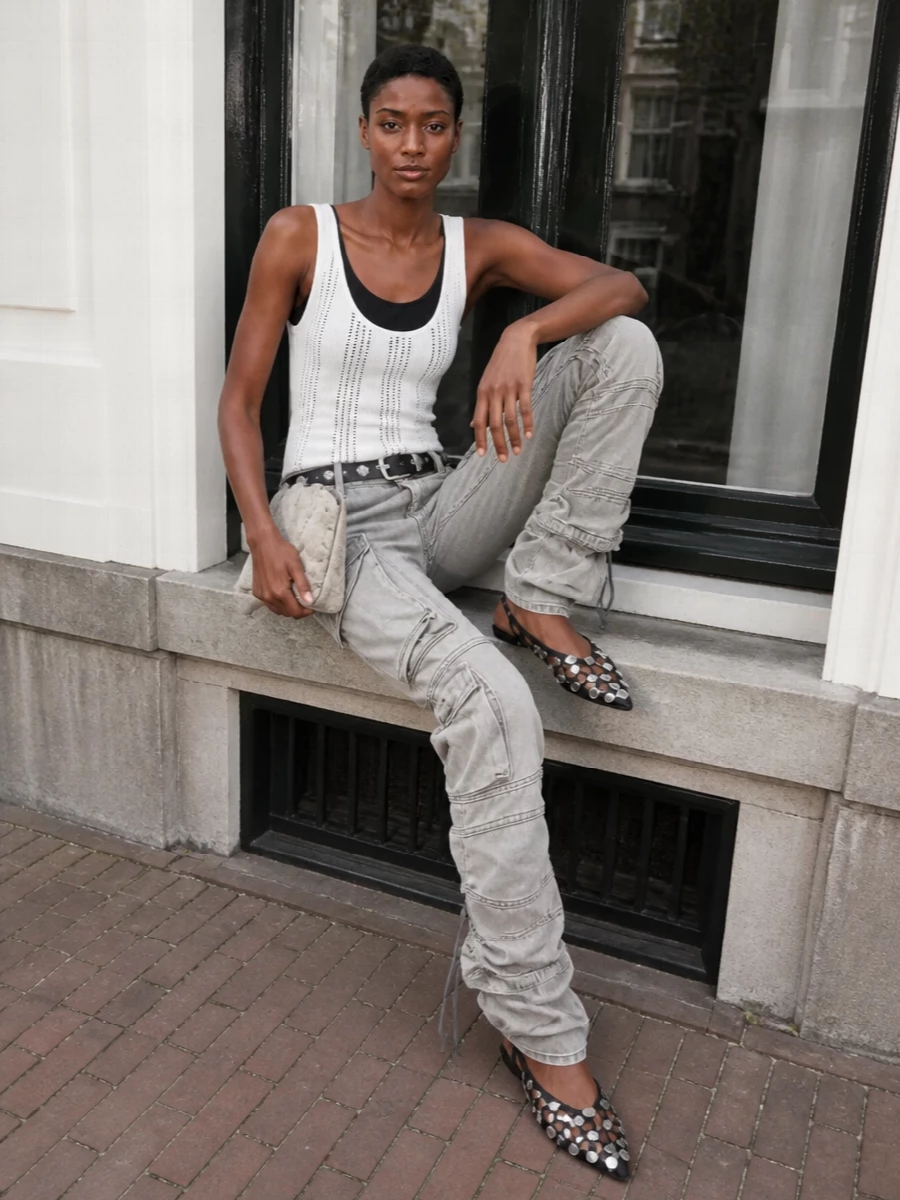 Attico cargo pants embellished tank studded flats